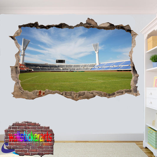 Rugby Stadium Sports 3d Smashed Effect Wall Sticker Room Office Nursery Shop Decor Decal Mural YR0