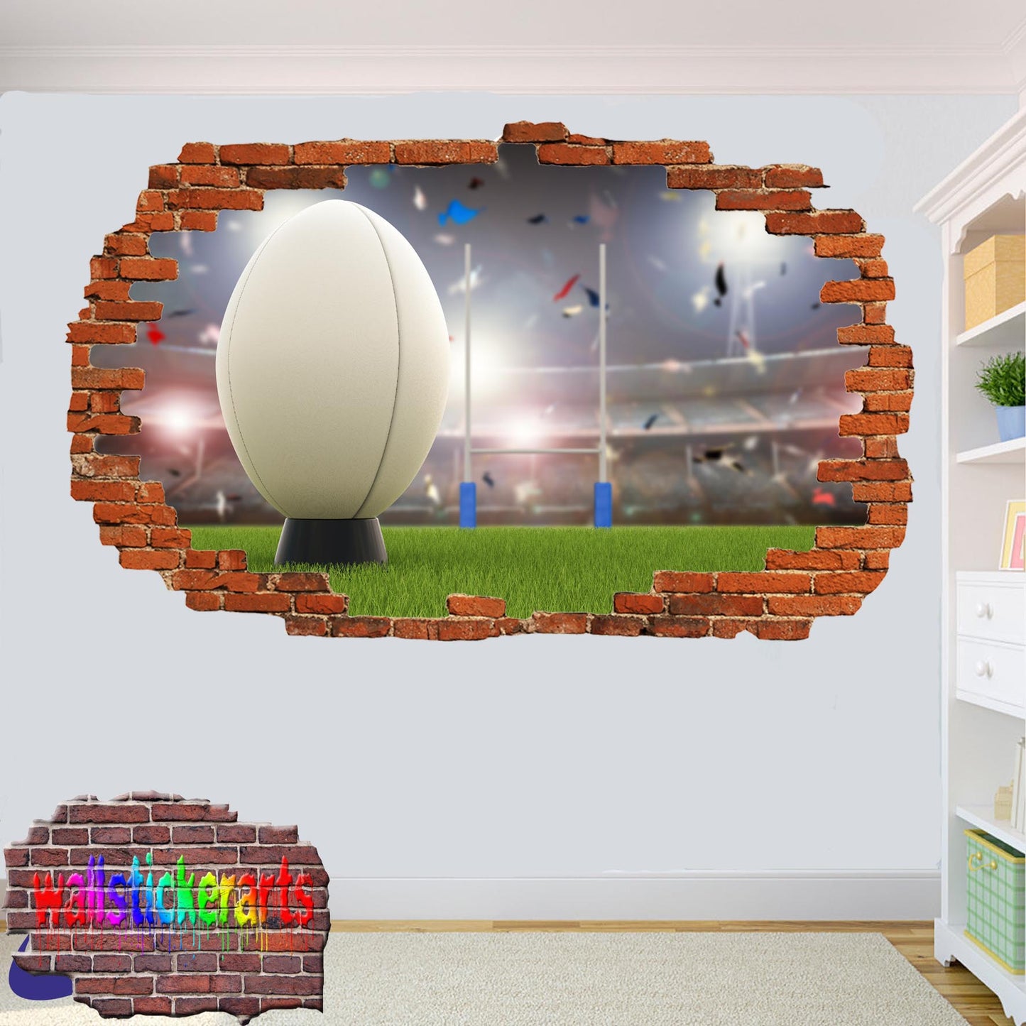 Rugby Ball Sports 3d Art Wall Sticker Room Office Shop Decor Decal Mural YR9