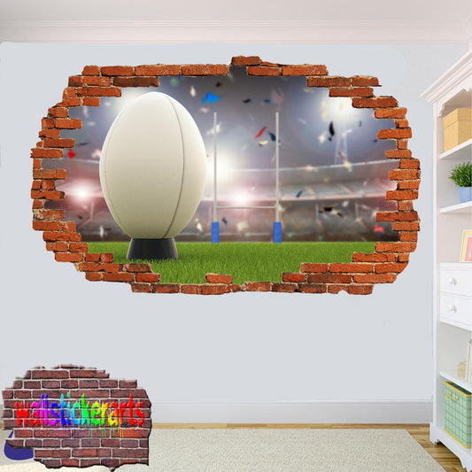 Rugby Ball Sports 3d Art Wall Sticker Room Office Shop Decor Decal Mural YR9