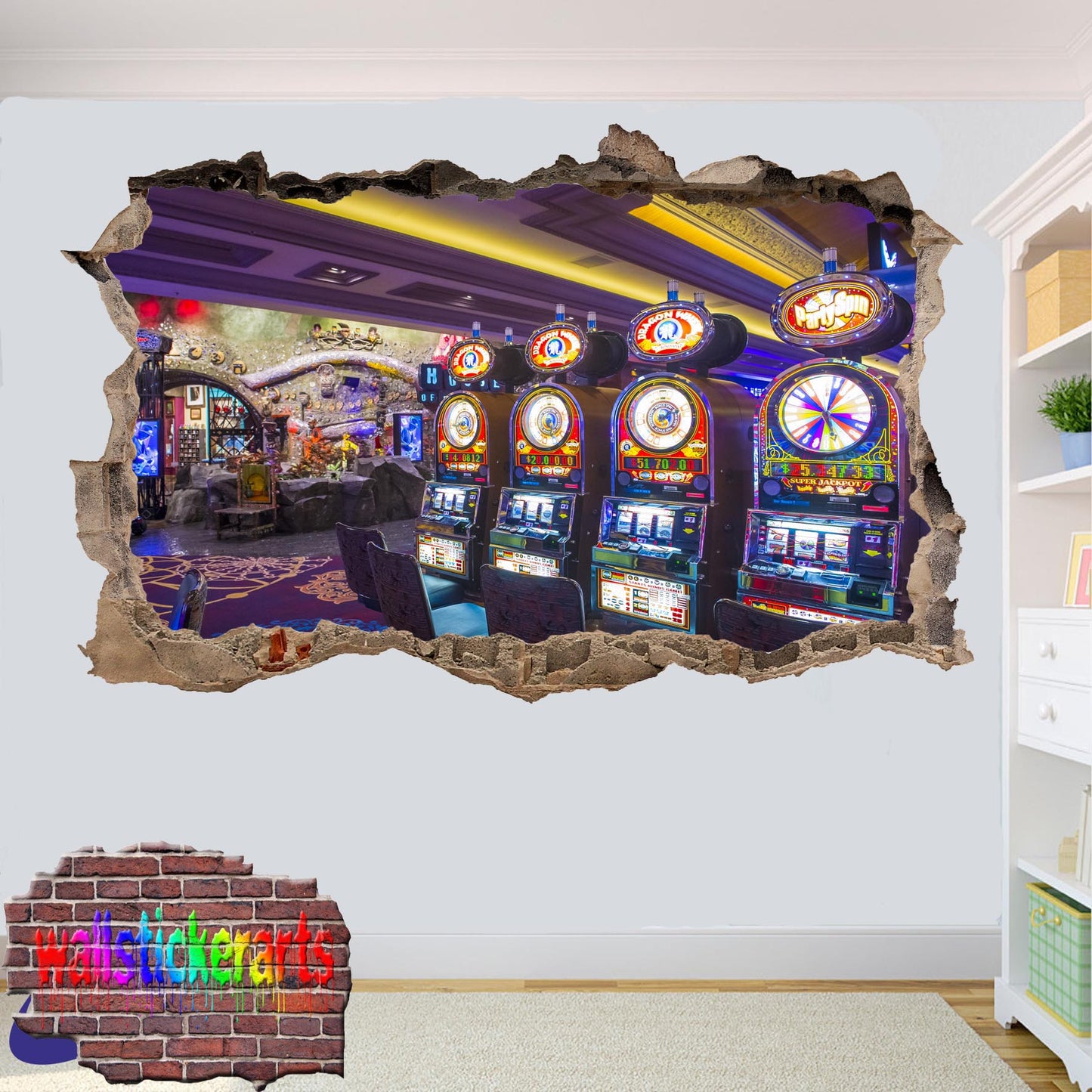 Las Vegas Luxury Casino 3d Art Smashed Effect Wall Sticker Room Office Nursery Shop Decoration Decal Mural YS6