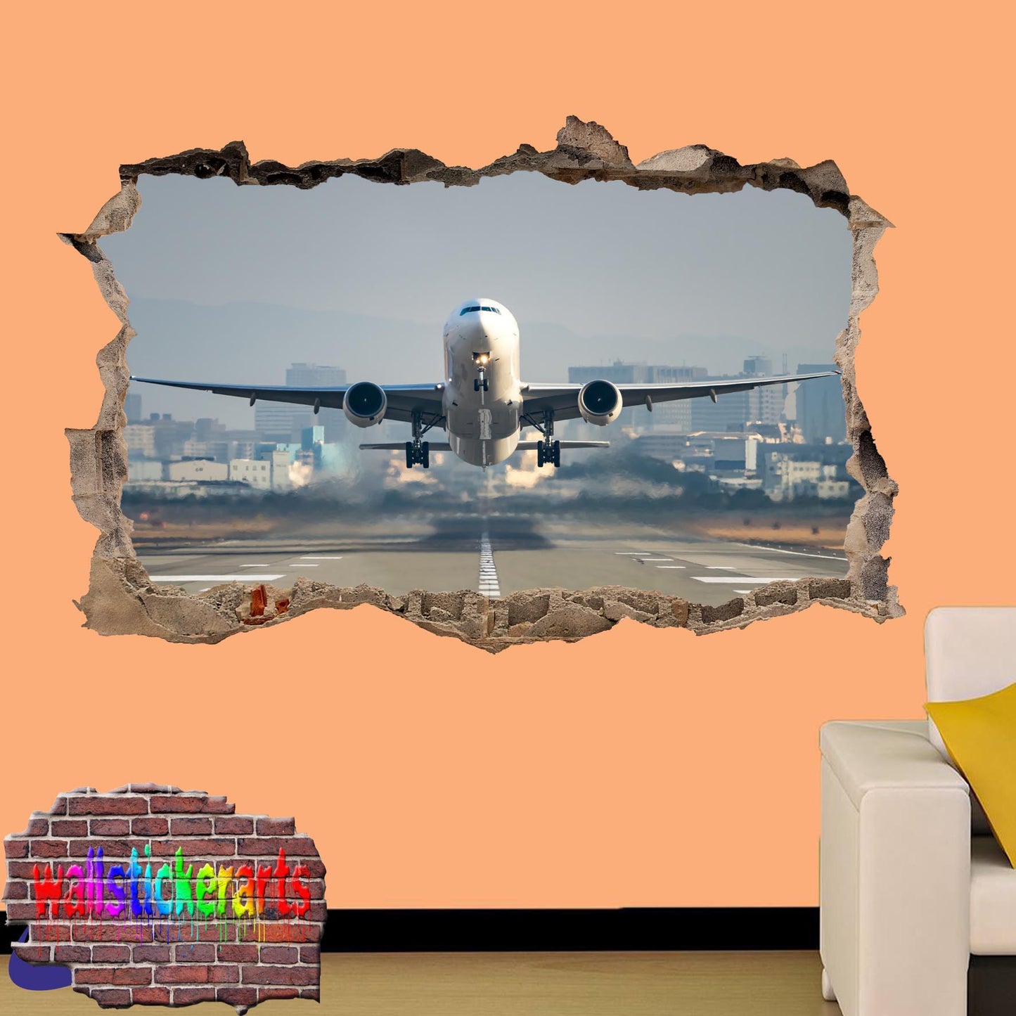 Boeing Passenger Airplane Runway Takeoff 3d Art Effect Wall Sticker Room Office Nursery Shop Decoration Decal Mural YS9