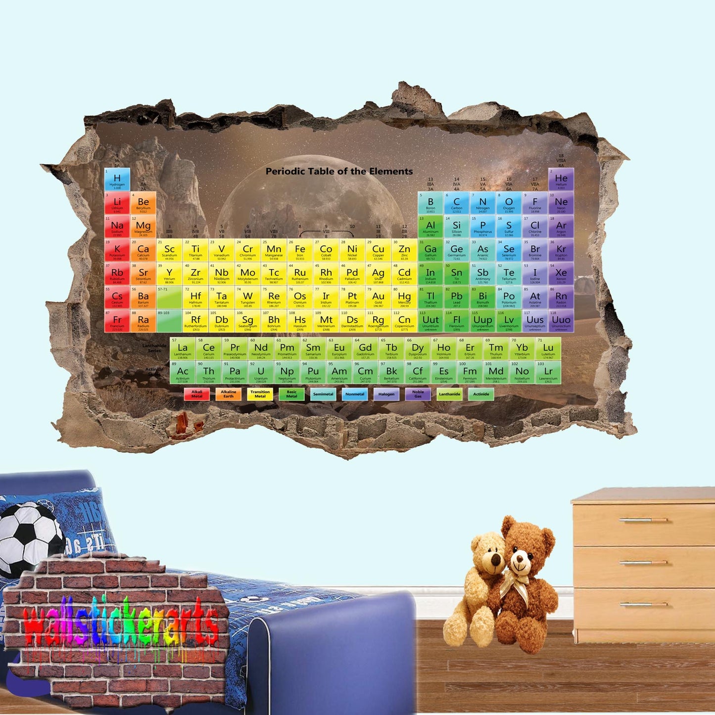 Chemistry Periodic Table of Elements 3d Art Smashed Effect Wall Sticker Room Office Nursery Shop Decoration Decal Mural YT2