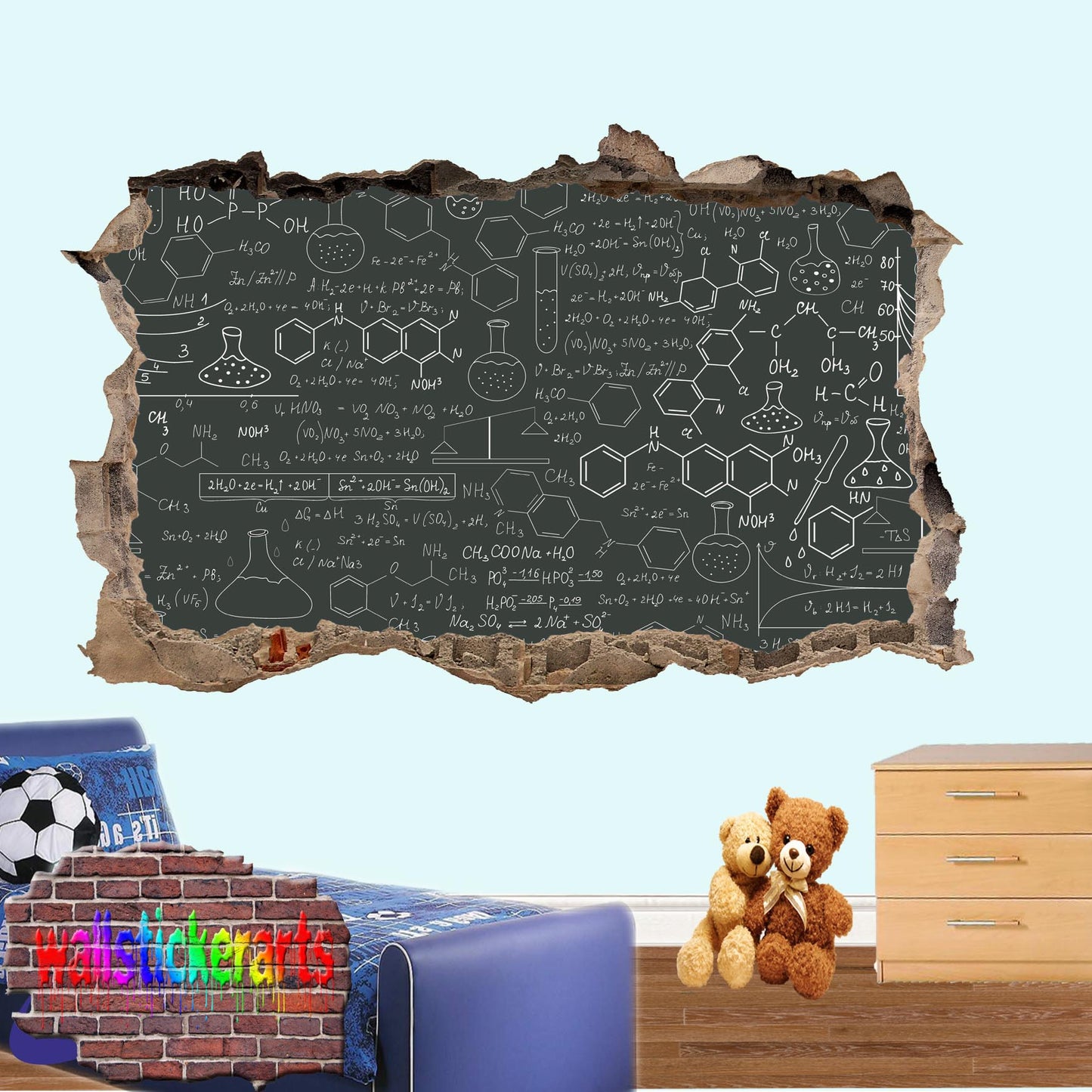 Chemistry Chemical Formula Education 3d Art Smashed Effect Wall Sticker Room Office Nursery Shop Decoration Decal Mural YT4