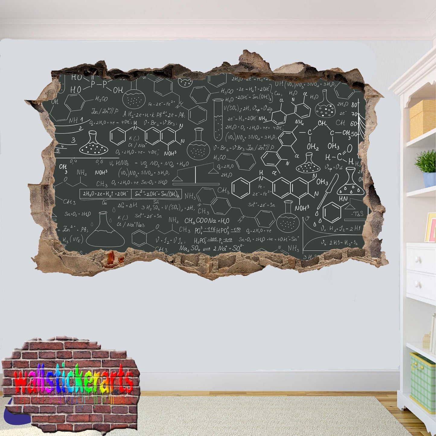Chemistry Chemical Formula Education 3d Art Smashed Effect Wall Sticker Room Office Nursery Shop Decoration Decal Mural YT4