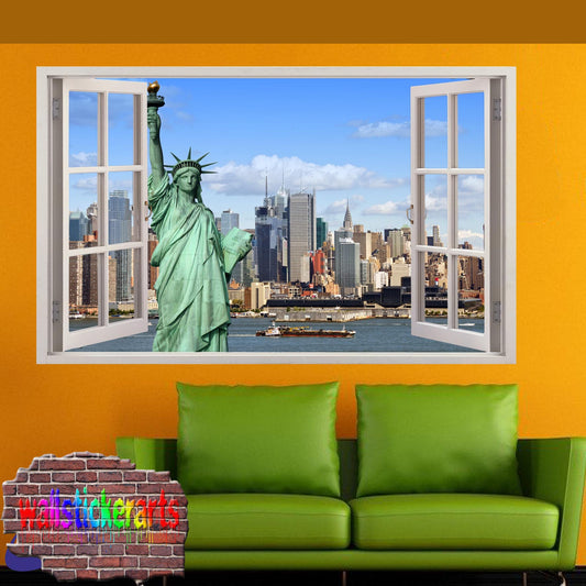 Statue of Liberty New York 3d Art Window Effect Wall Sticker Room Office Nursery Shop Decor Decal Mural YT8