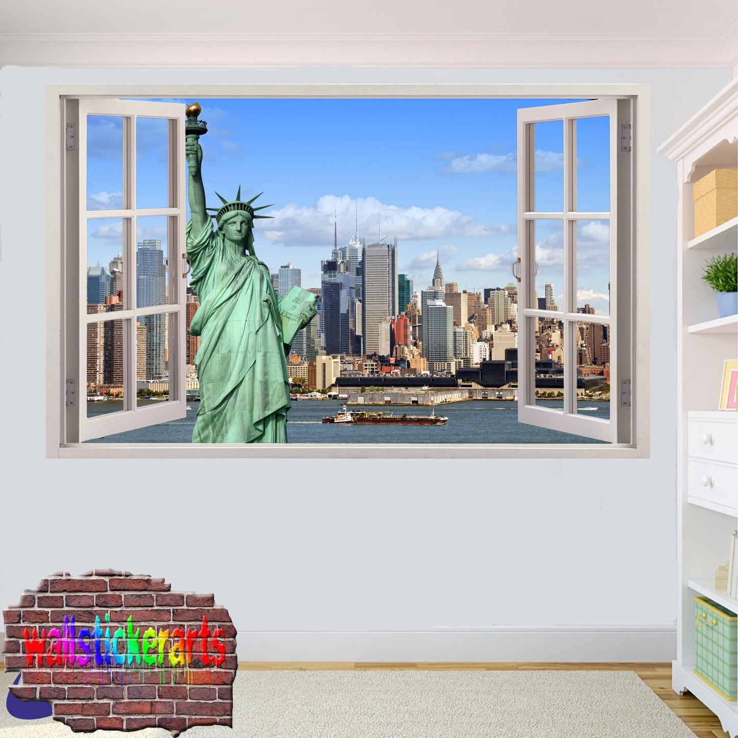 Statue of Liberty New York 3d Art Window Effect Wall Sticker Room Office Nursery Shop Decor Decal Mural YT8