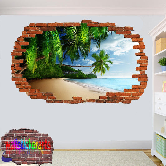 Tropical Beach Sea Palm 3d Art Wall Sticker Mural Room Office Shop Home Decor Decal YU3