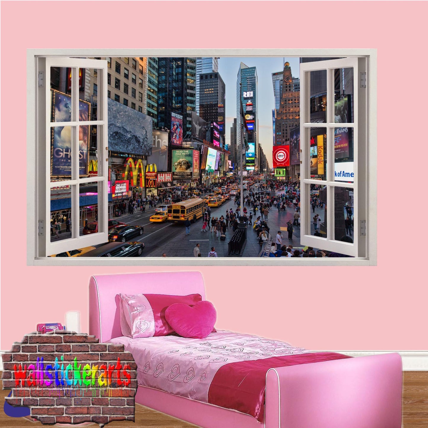 Times Square New York 3d Art Window Effect Wall Sticker Room Office Nursery Shop Decoration Decal Mural YU9