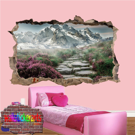 Snowy Mountains Path Flowers 3d Art Wall Sticker Mural Room Office Shop Home Decor Decal YV7