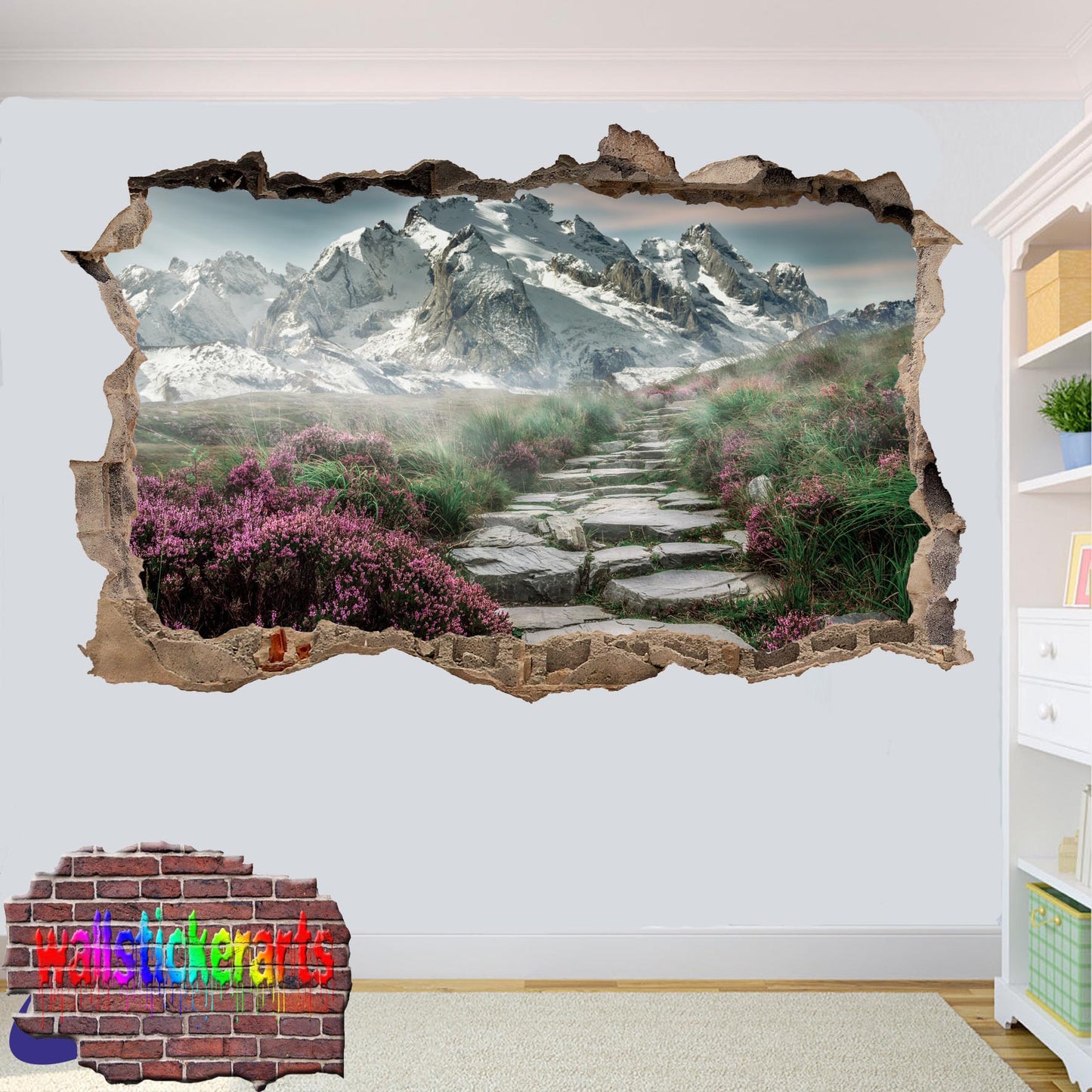 Snowy Mountains Path Flowers 3d Art Wall Sticker Mural Room Office Shop Home Decor Decal YV7