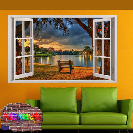 Florida Summer Park Lake 3d Art Smashed Effect Wall Sticker Room Office Nursery Shop Decoration Decal Mural YX8