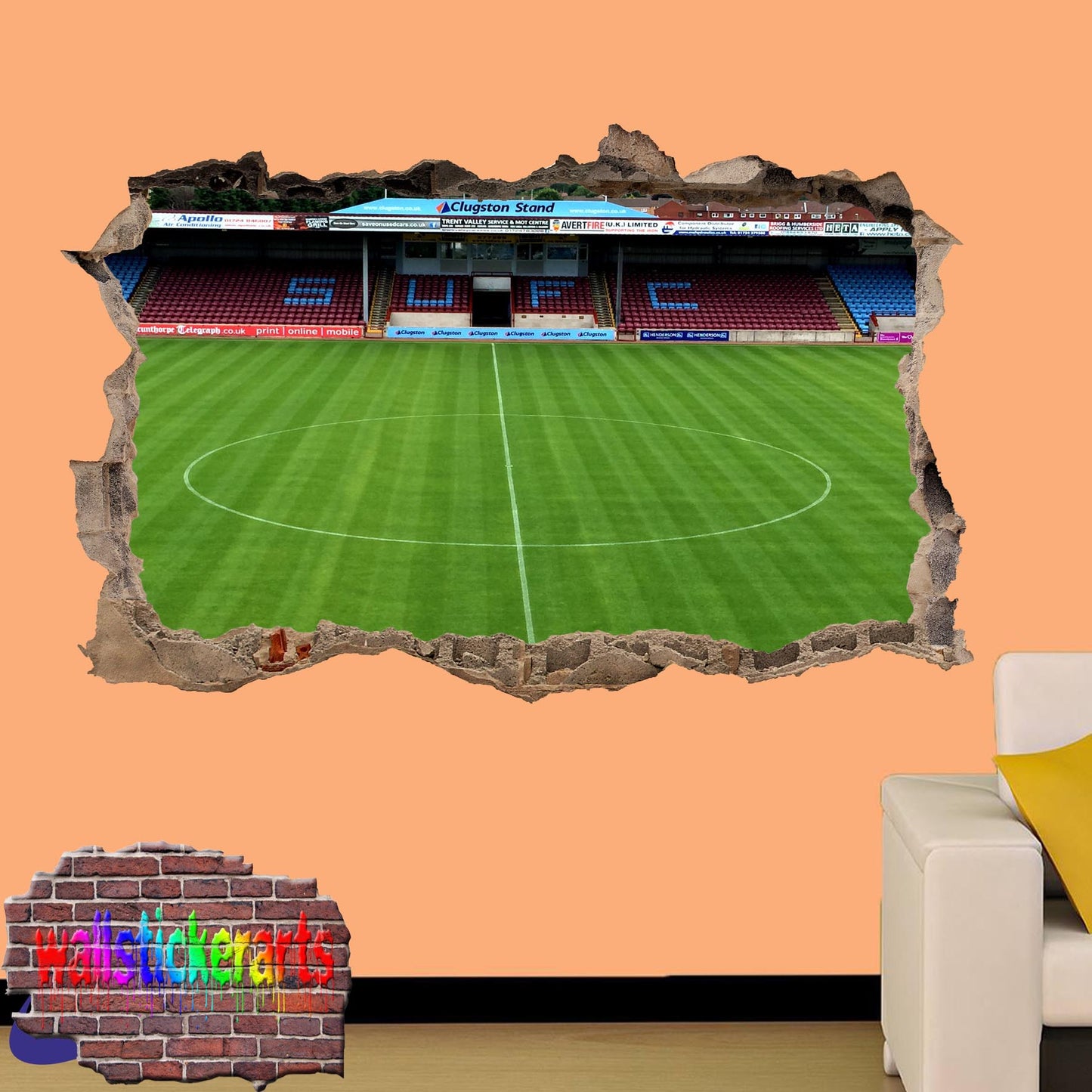 Scunthorpe Glanford Park Football Stadium 3d Smashed Wall Sticker Mural Room Office Shop Decor Decal YY6