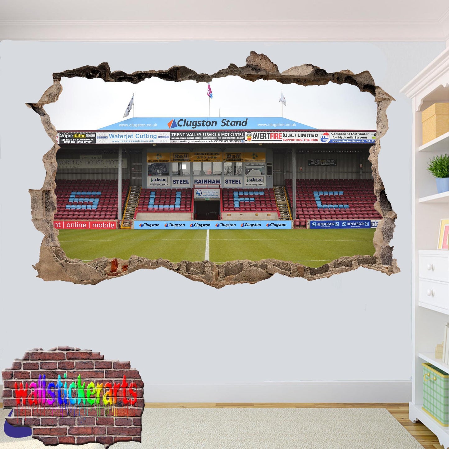 Scunthorpe United Glanford Park Football Stadium 3d Smashed Wall Sticker Mural Room Office Shop Decor Decal YY7