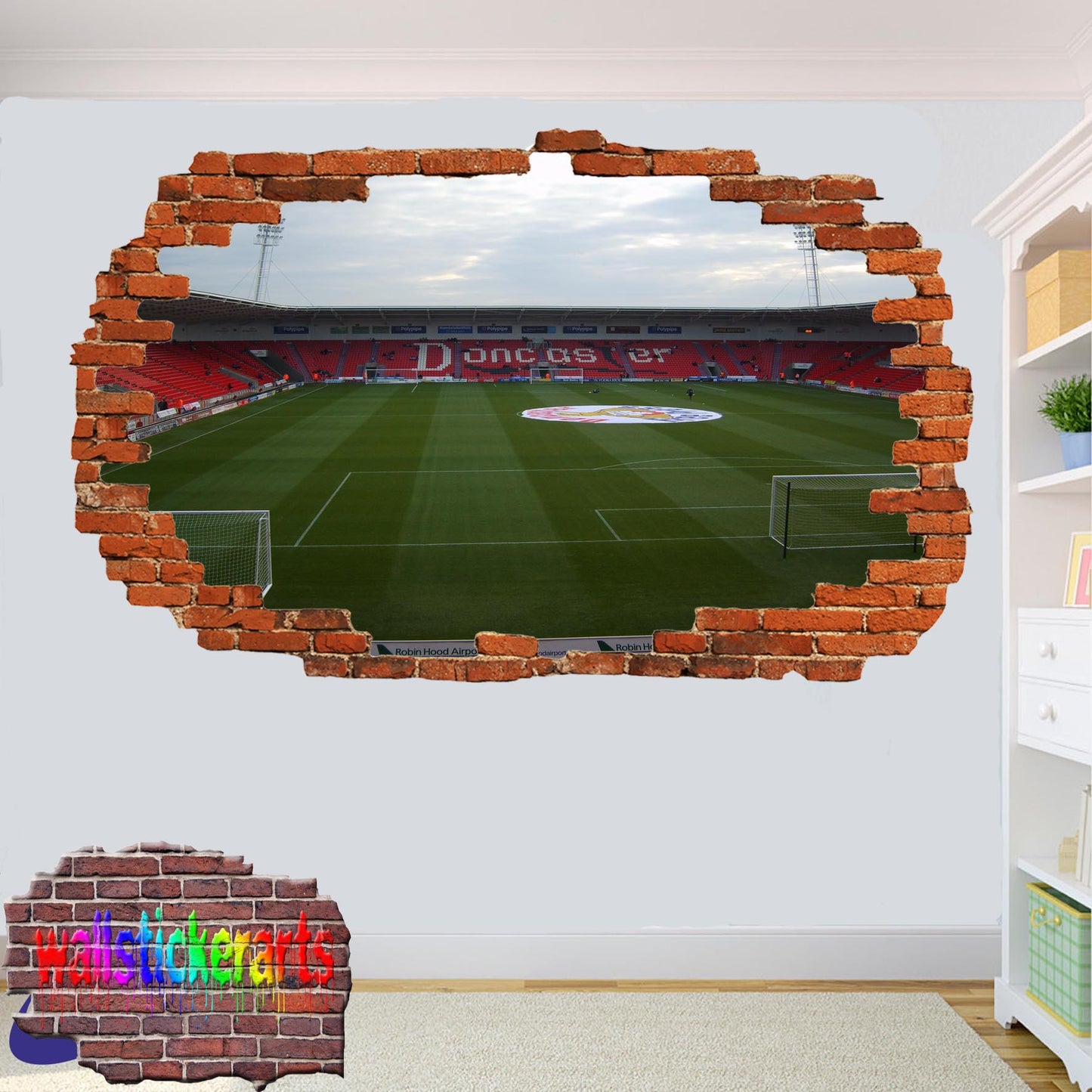 Doncaster Rovers Keepmoat Football Stadium 3d Smashed Wall Sticker Mural Room Office Shop Decoration Decal YY9