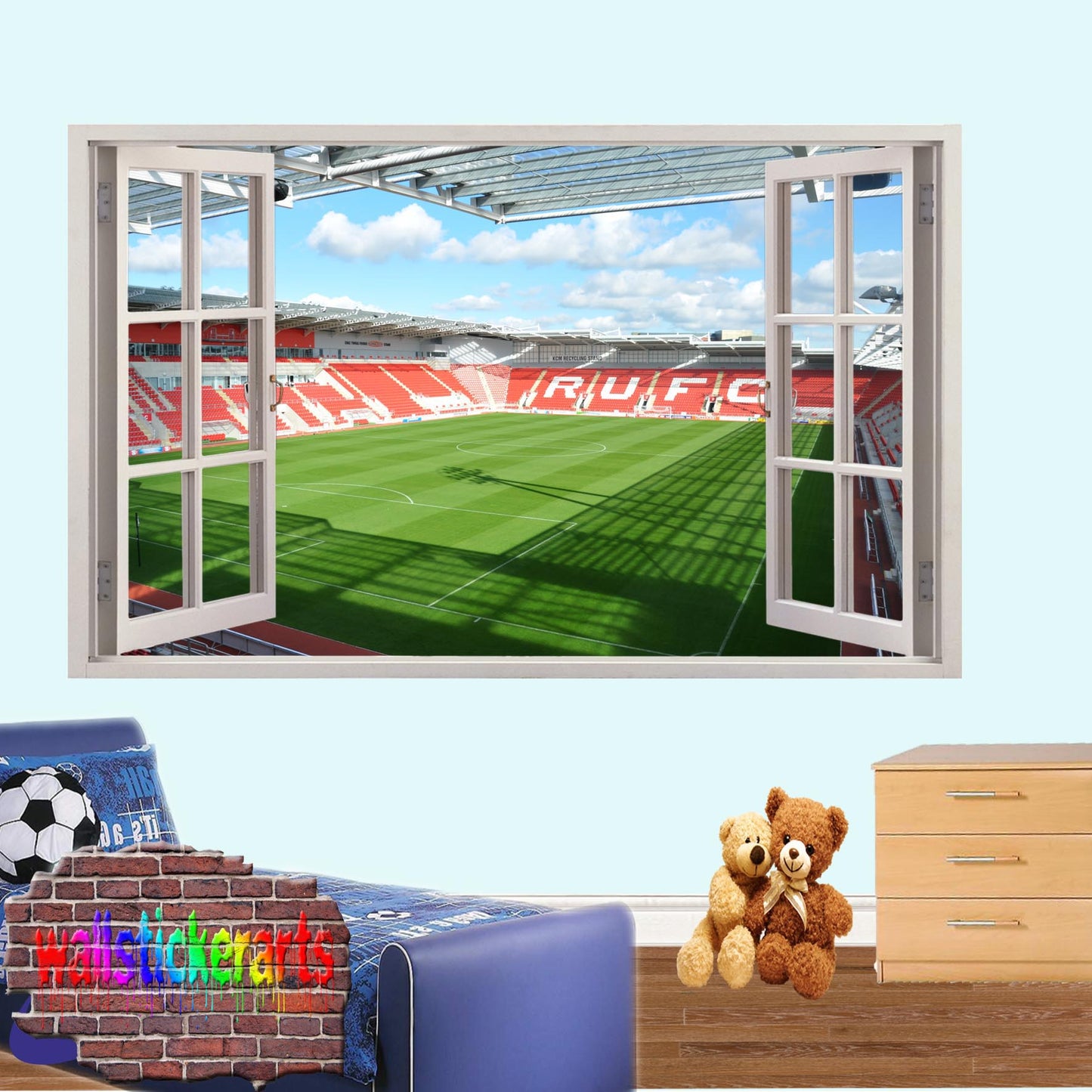 Rotherham United New York Football Stadium 3d Smashed Wall Sticker Mural Room Office Shop Decor Decal ZA6