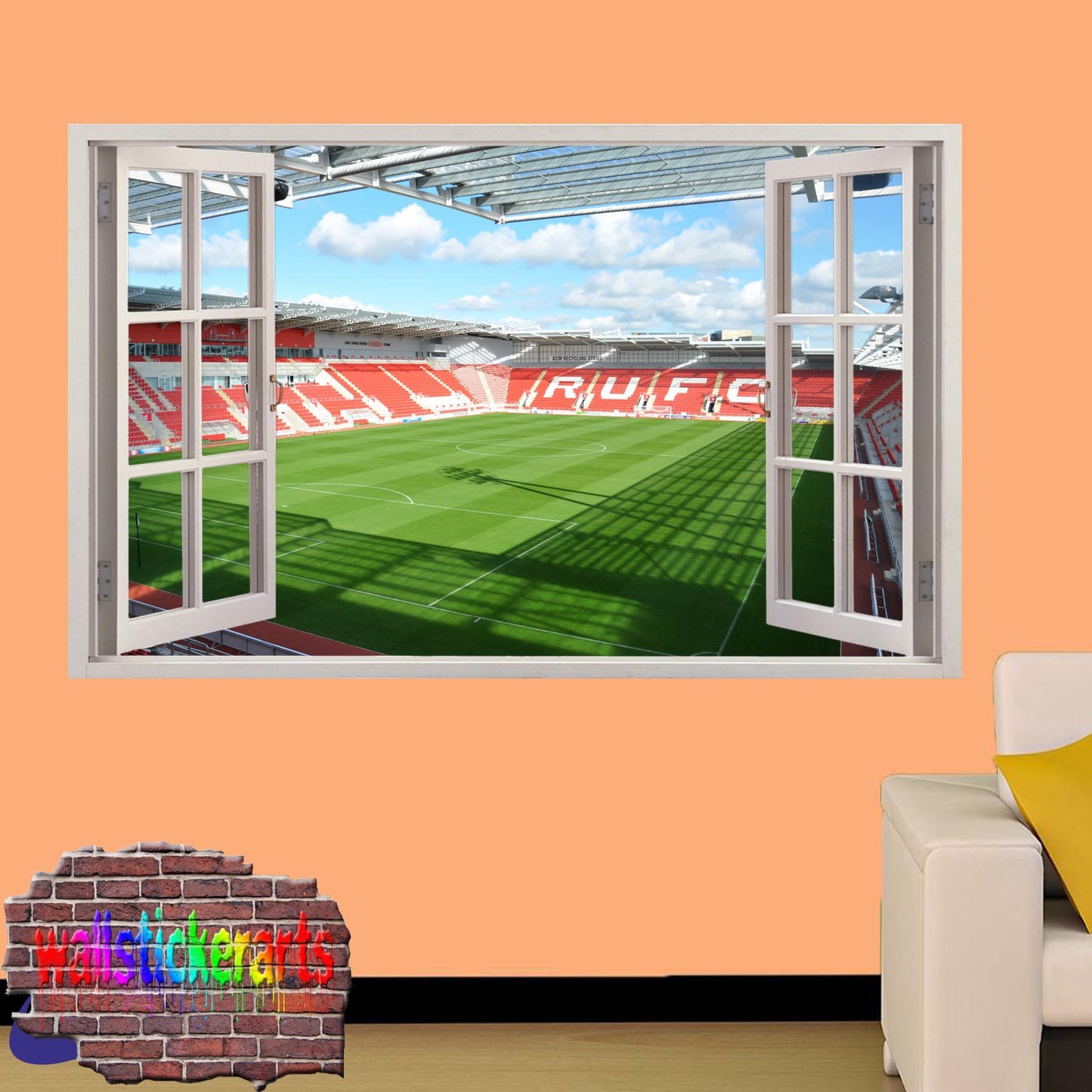 Rotherham United New York Football Stadium 3d Smashed Wall Sticker Mural Room Office Shop Decor Decal ZA6