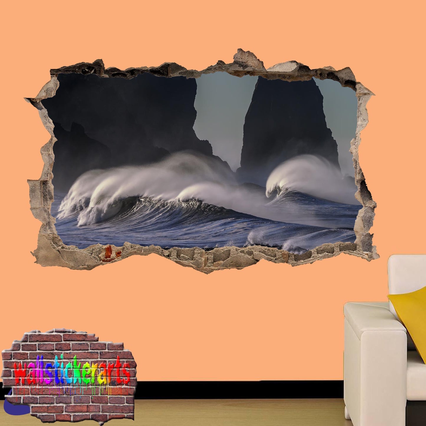 Sea Wave Shore Rocks 3d Art Wall Sticker Mural Room Office Shop Home Decor Decal ZD0