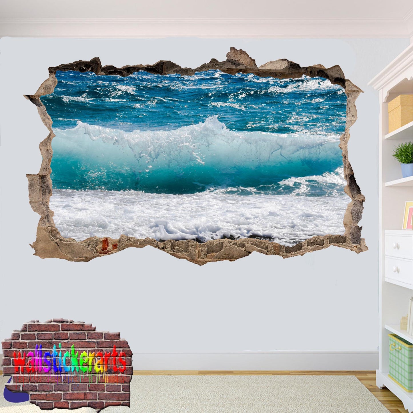 Seaside Beach Wave Sea 3d Art Wall Sticker Mural Room Office Shop Home Decor Decal ZD8