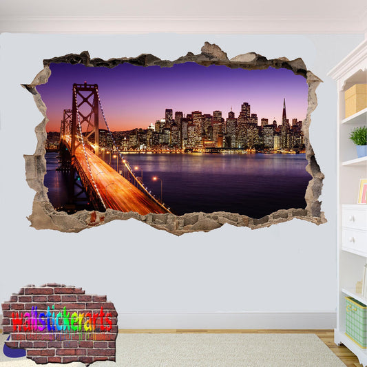 California San Francisco Golden Gate Bridge 3d Art Effect Wall Sticker Room Office Nursery Shop Decoration Decal Mural ZE3