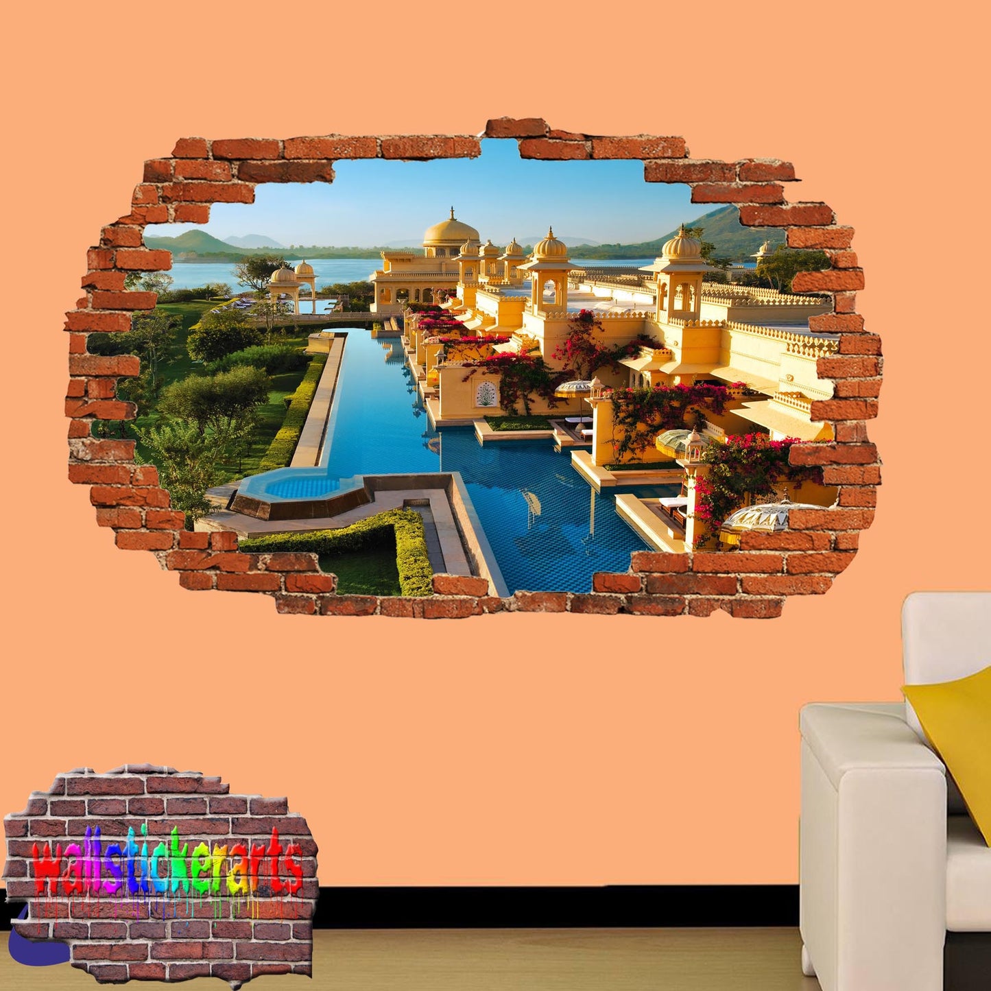 Holiday Villas India 3d Art Smashed Effect Wall Sticker Room Office Nursery Shop Decoration Decal Mural ZE4