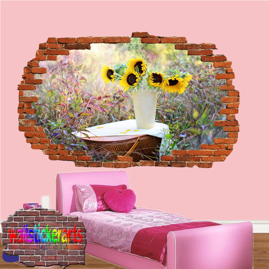 Picnic Basket Sunflowers 3d Art Wall Sticker Mural Room Office Shop Home Decor Decal ZE5