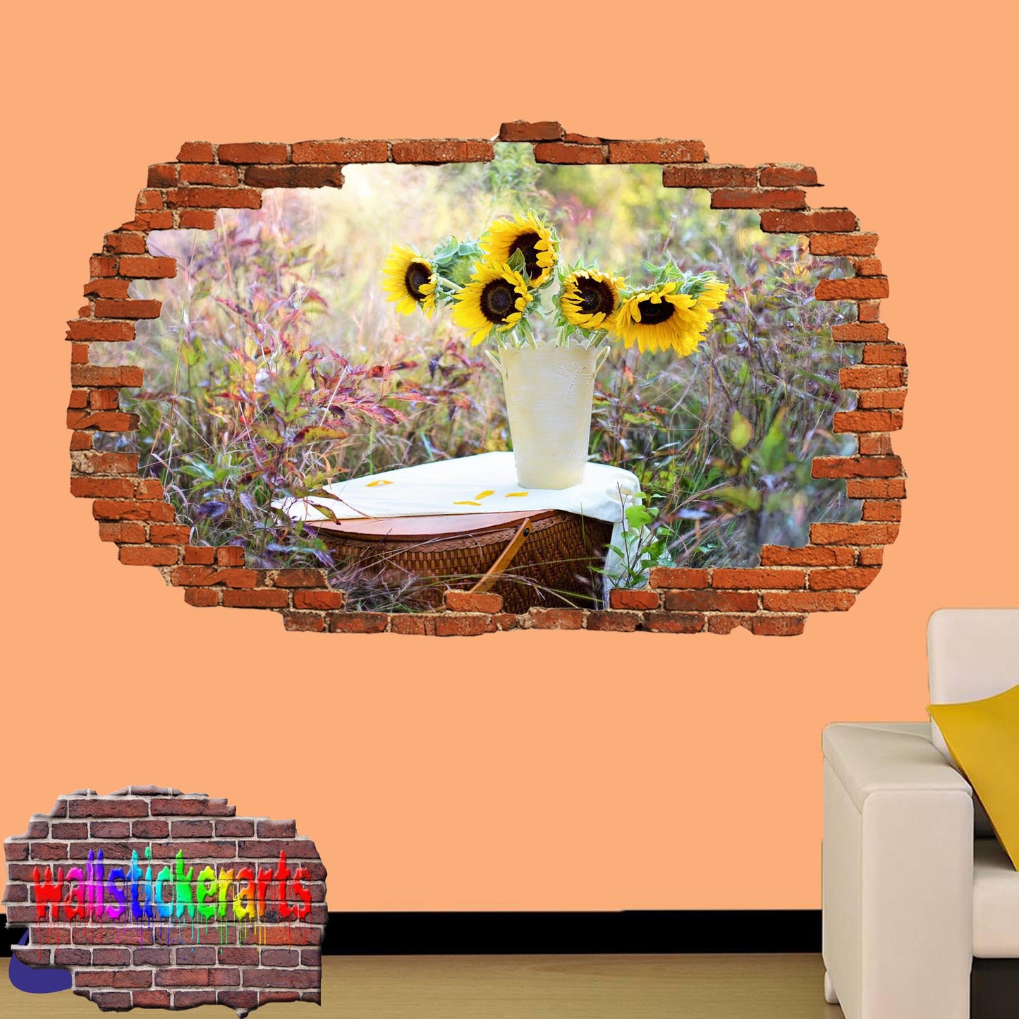 Picnic Basket Sunflowers 3d Art Wall Sticker Mural Room Office Shop Home Decor Decal ZE5