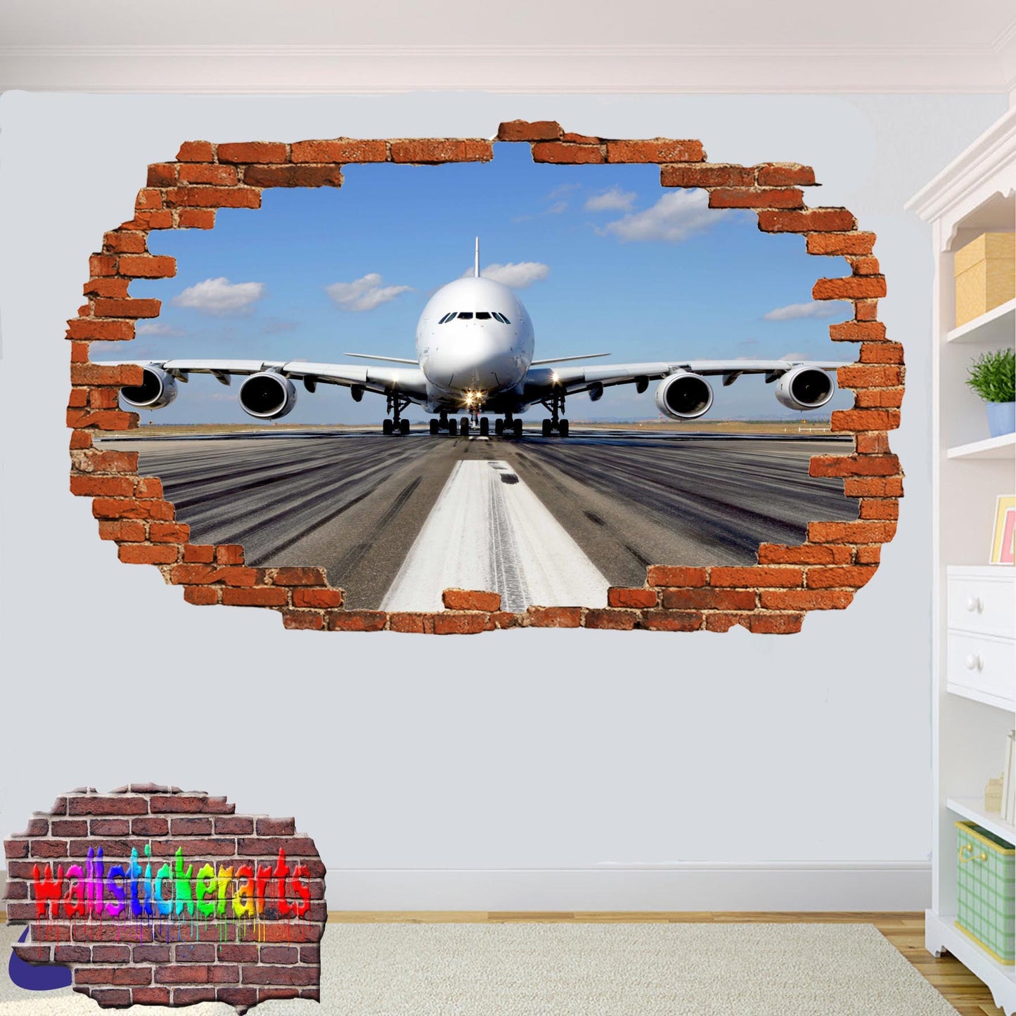 Airbus Passenger Plane Landing 3d Art Smashed Effect Wall Sticker Room Office Nursery Shop Decoration Decal Mural ZG2