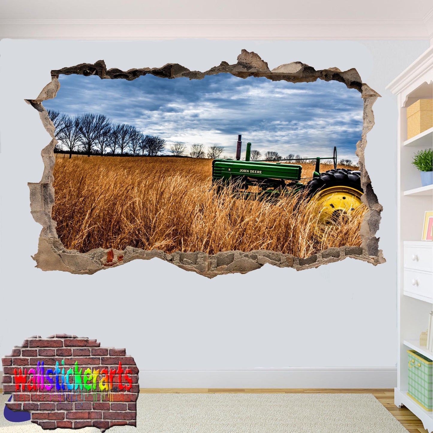 VINTAGE OLD JOHN DEERE TRACTOR AGRICULTURAL FARMING TOOLS POSTER WALL STICKER