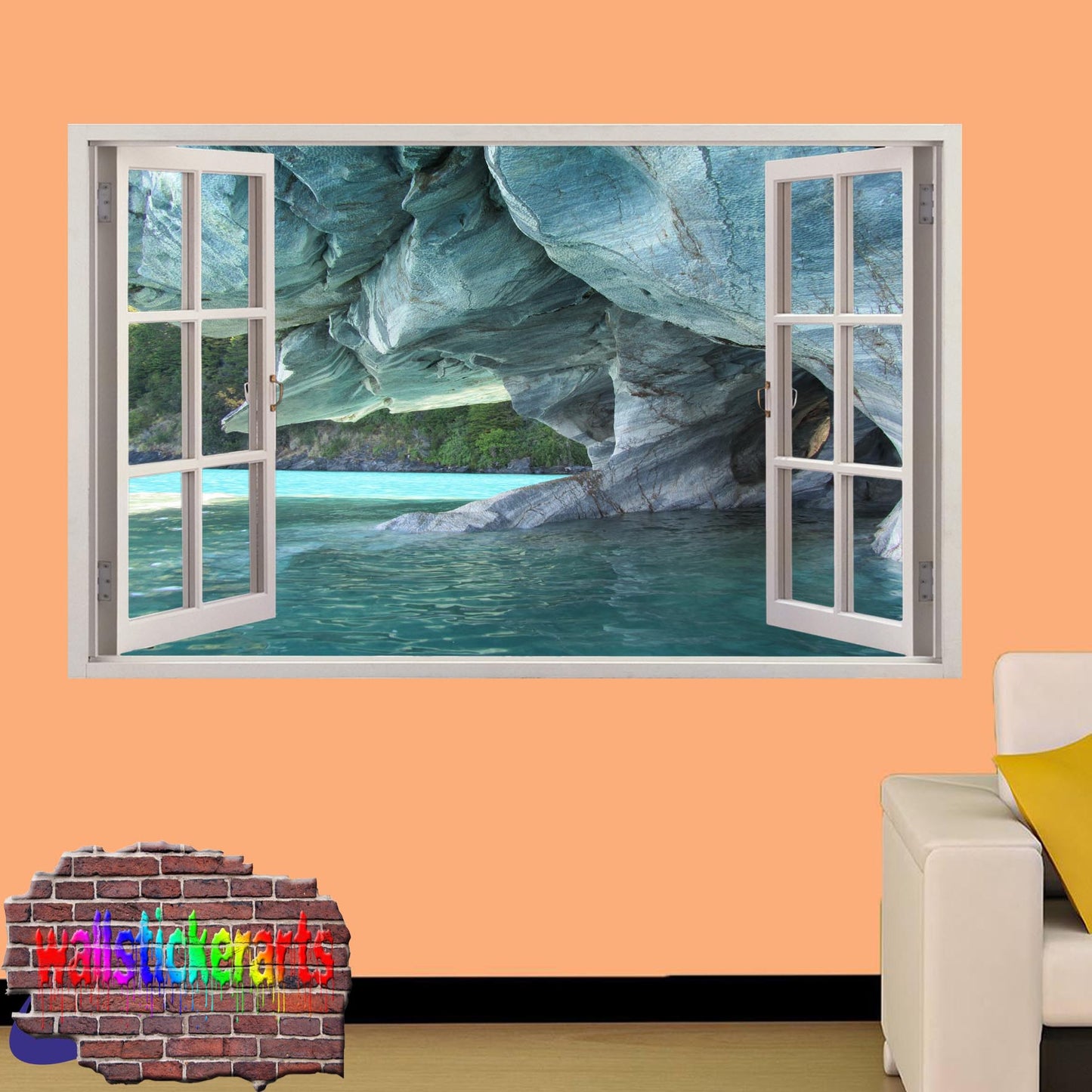 Blue Lagoon Sea Cave 3d Art Wall Sticker Mural Room Office Shop Home Decor Decal ZK6