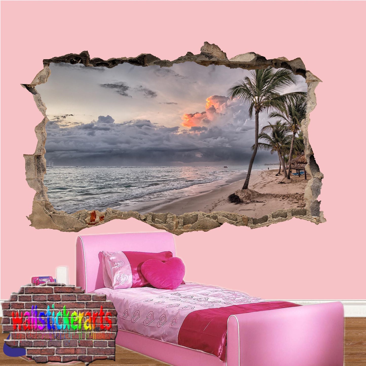 Tropical Beach Sunset 3d Art Wall Sticker Mural Room Office Shop Home Decor Decal ZL0