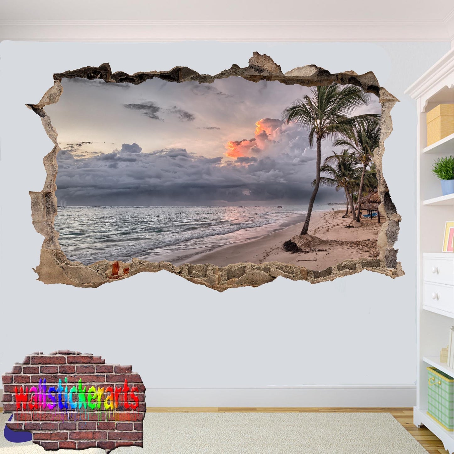 Tropical Beach Sunset 3d Art Wall Sticker Mural Room Office Shop Home Decor Decal ZL0