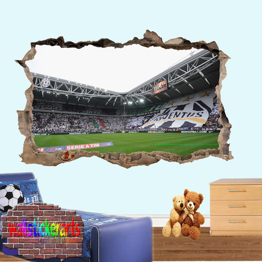 Juventus Football Stadium 3d Smashed Wall Sticker Mural Room Office Shop Decoration Decal ZM2
