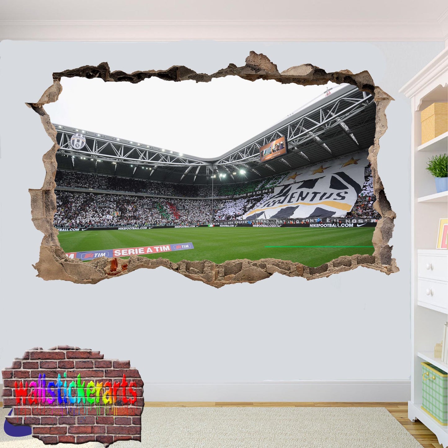 Juventus Football Stadium 3d Smashed Wall Sticker Mural Room Office Shop Decoration Decal ZM2