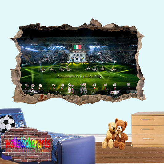Juventus Football Stadium 3d Smashed Wall Sticker Mural Room Office Shop Decoration Decal ZM5