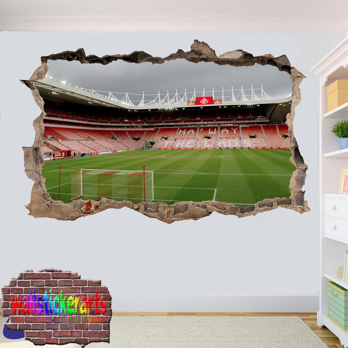 Sunderland Stadium of Light Football Stadium 3d Smashed Wall Sticker Mural Room Office Shop Decoration Decal ZM8