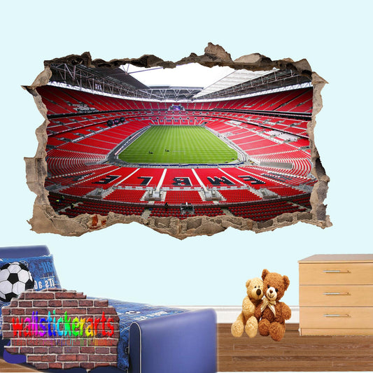 London Wembley Football Stadium 3d Smashed Wall Sticker Mural Room Office Shop Decor Decal ZO8