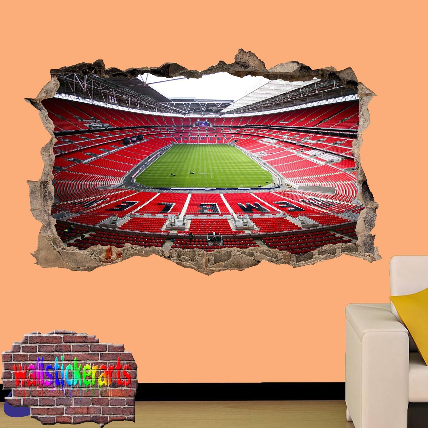 London Wembley Football Stadium 3d Smashed Wall Sticker Mural Room Office Shop Decor Decal ZO8