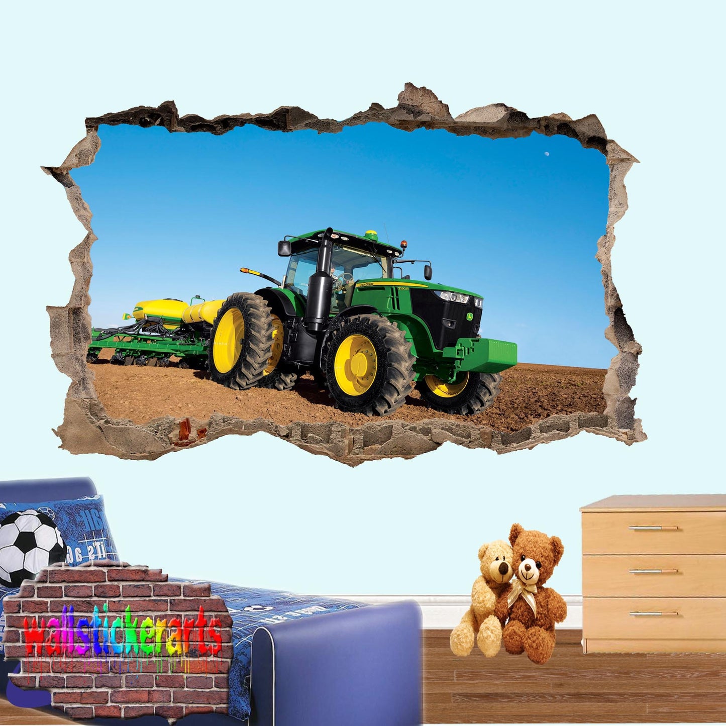 JOHN DEERE TRACTOR AND PLOW WALL STICKER POSTER