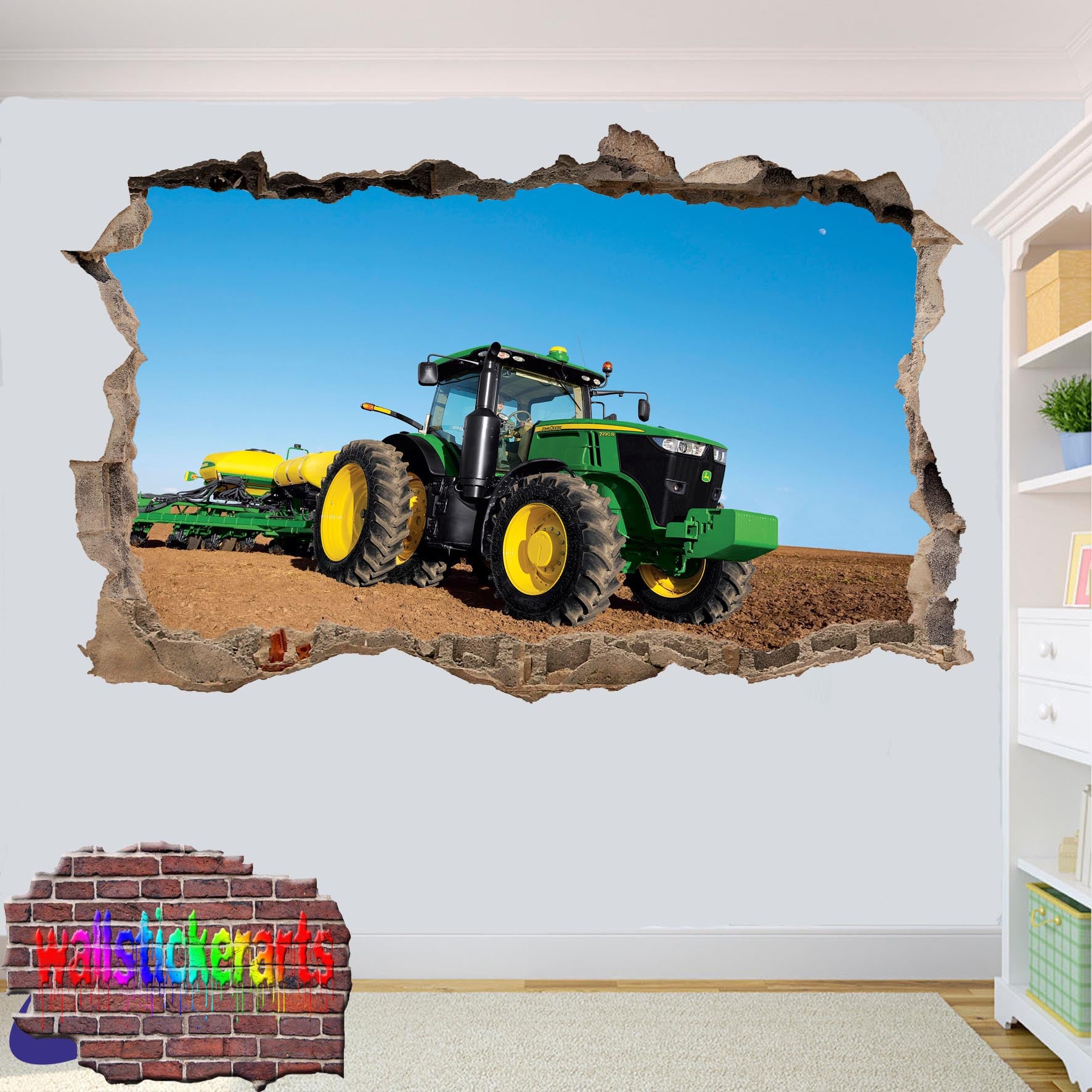 JOHN DEERE TRACTOR AND PLOW WALL STICKER POSTER
