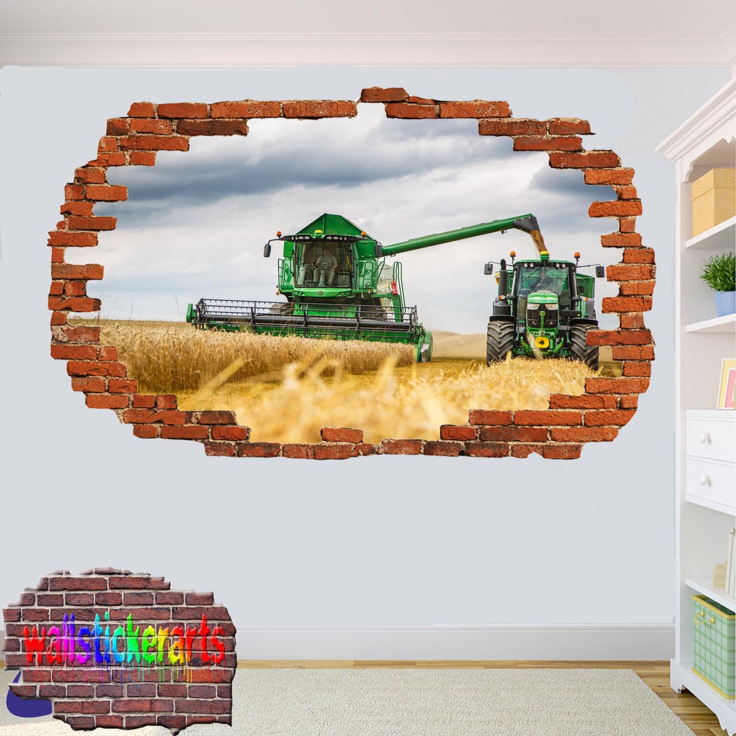 JOHN DEERE TRACTOR AND HARVESTER WALL STICKER POSTER