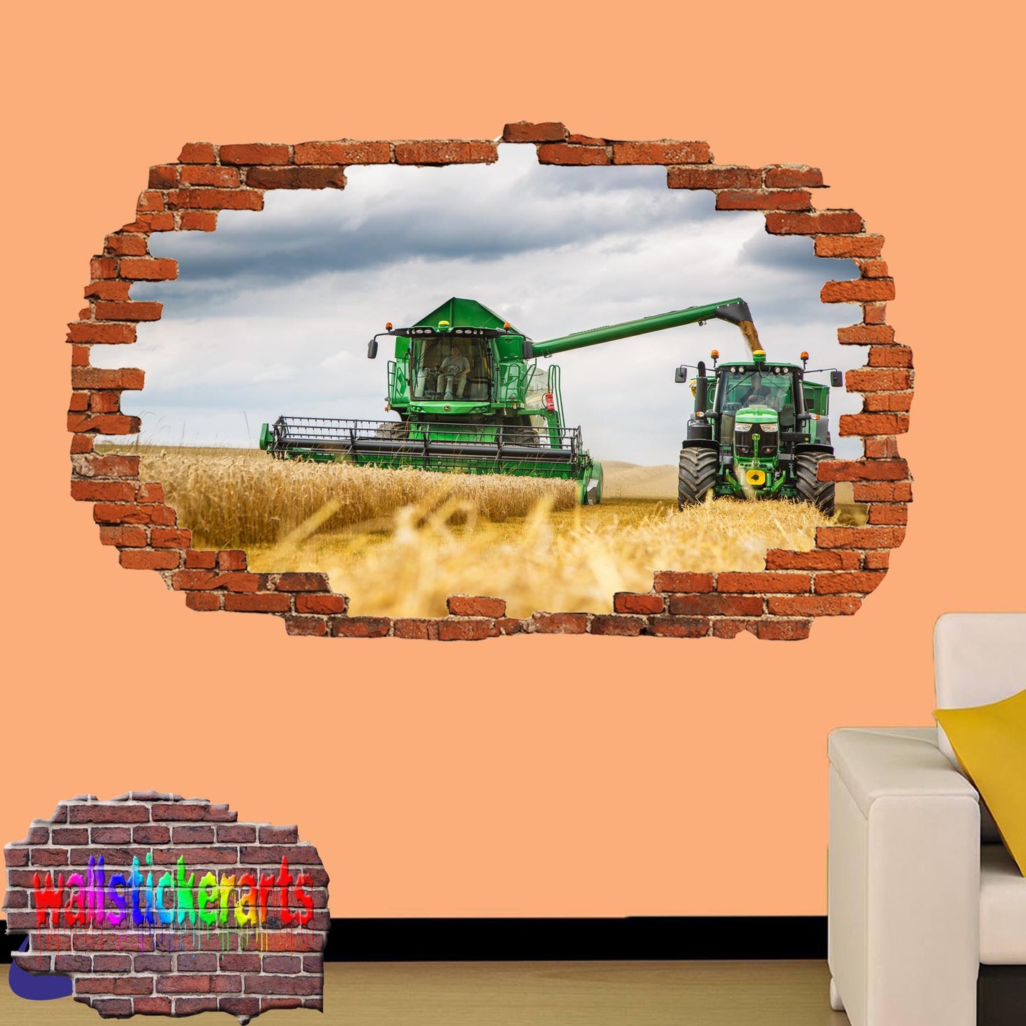JOHN DEERE TRACTOR AND HARVESTER WALL STICKER POSTER