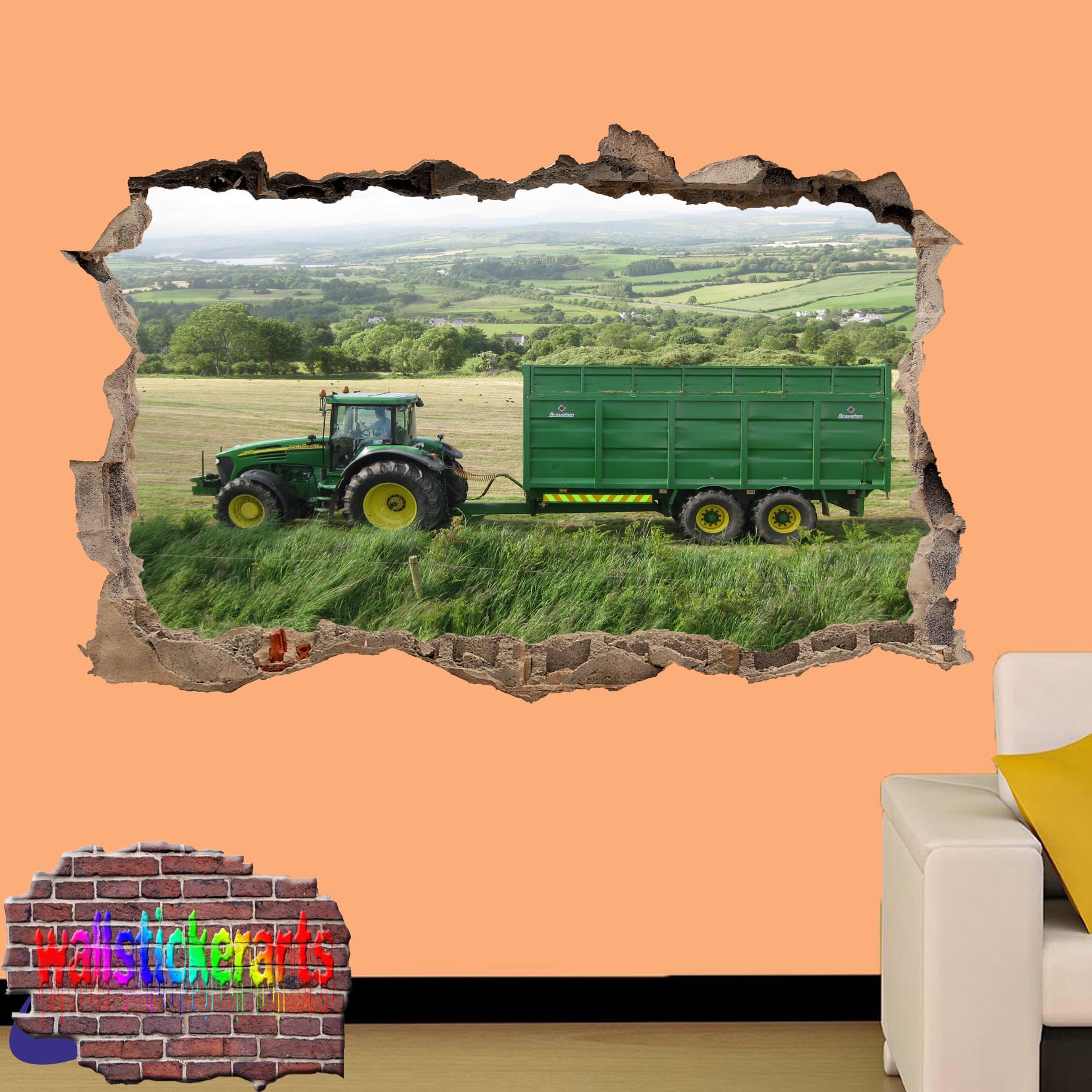 JOHN DEERE TRACTOR AND WAGON WALL STICKER POSTER