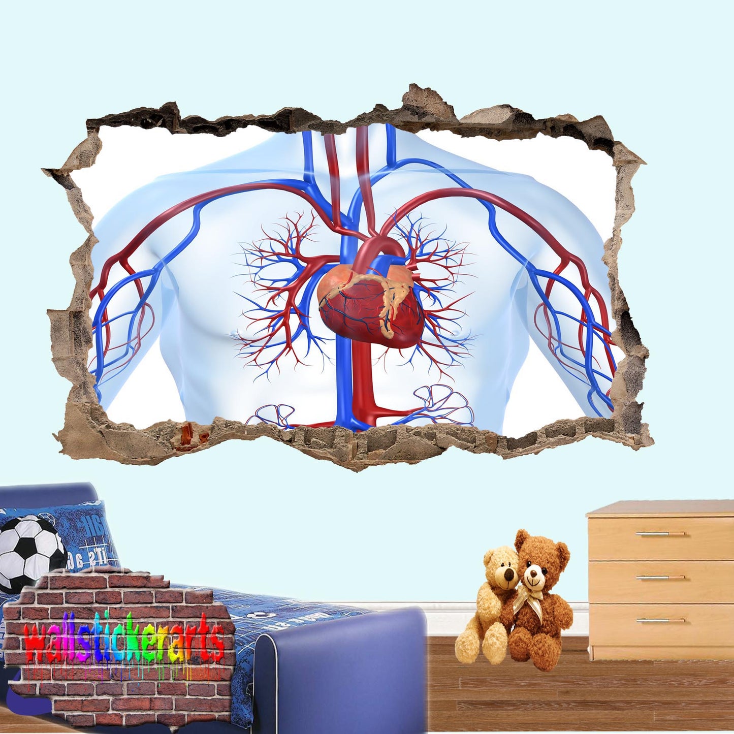 Biology Cardiovascular System Education 3d Art Smashed Effect Wall Sticker Room Office Nursery Shop Decoration Decal Mural ZY9