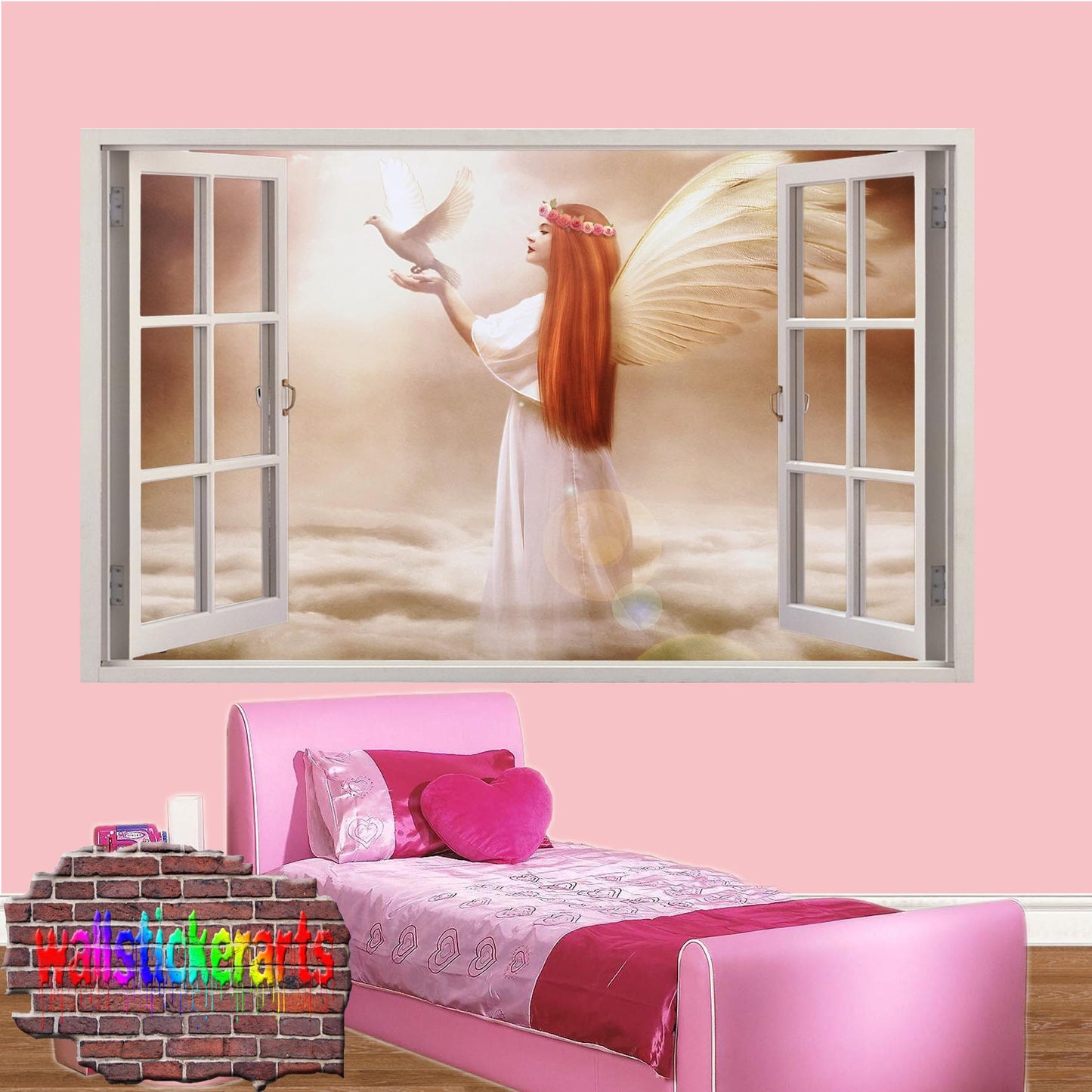 Angel Wings Dove On Clouds 3d Window Wall Sticker Room Decoration Decal Mural