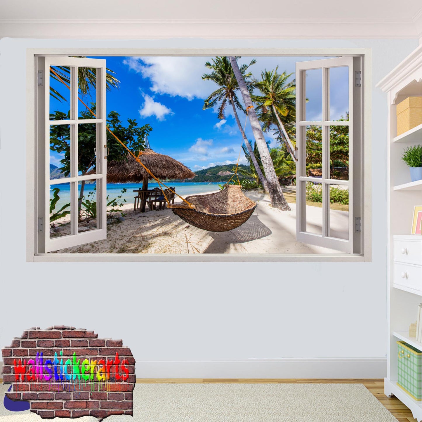 Tropical Beach Palm Trees 3d Art Wall Sticker Mural Room Office Shop Decoration Decal
