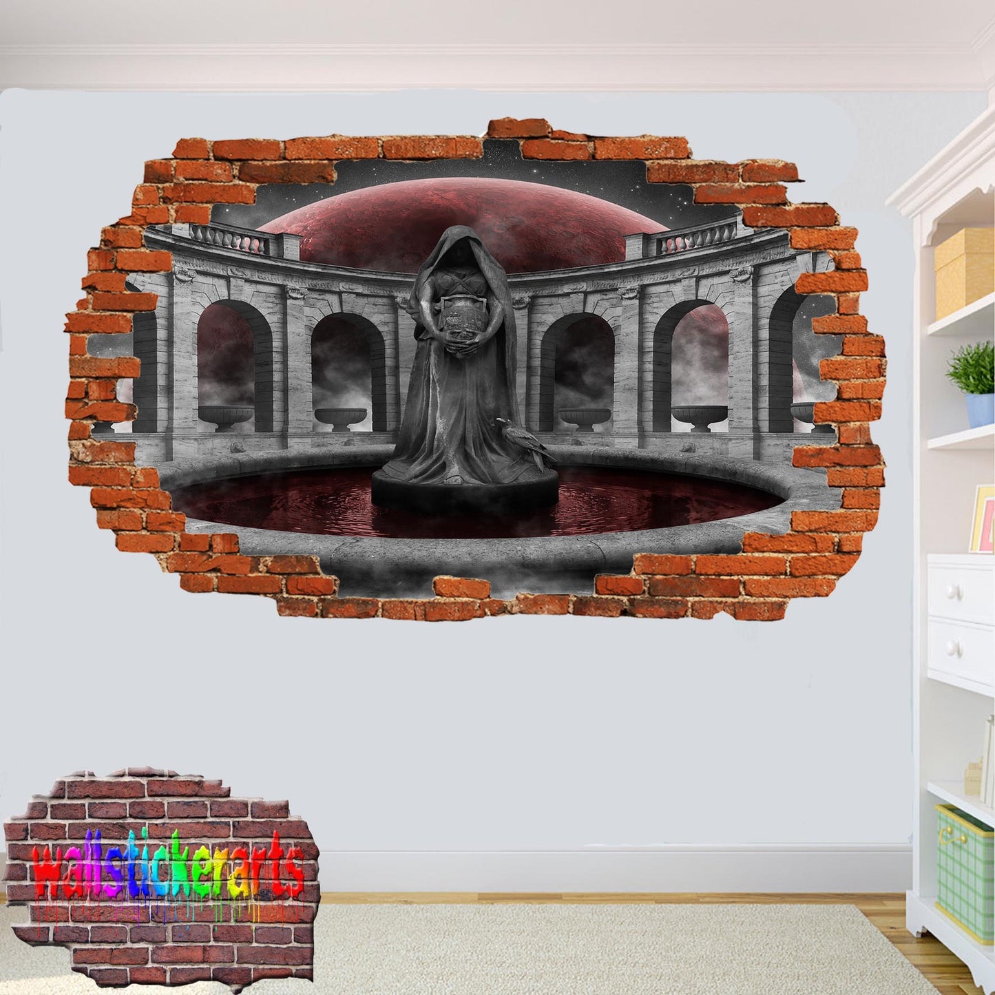 Gothic Fantasy Red Planet 3d Smashed Wall Sticker Room Decoration Decal Mural