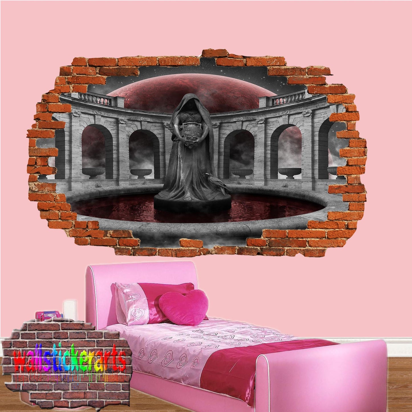 Gothic Fantasy Red Planet 3d Smashed Wall Sticker Room Decoration Decal Mural