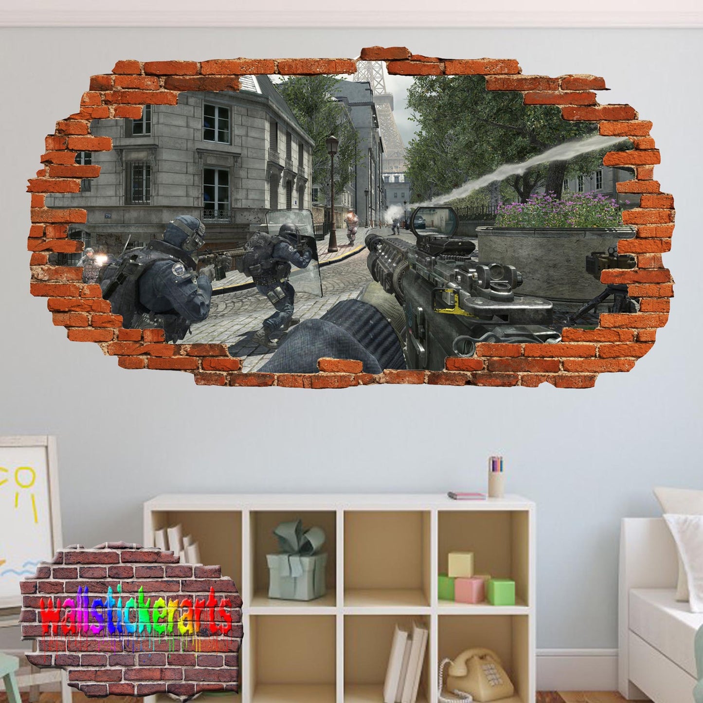 Cod Soldiers 3d Smashed Wall Sticker Room Decoration Decal Mural XA1