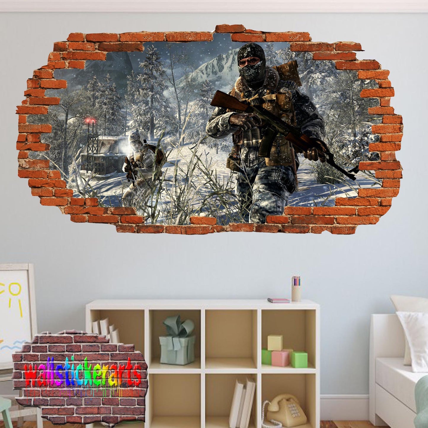 Cod Soldiers War 3d Smashed Wall Sticker Room Decoration Decal Mural