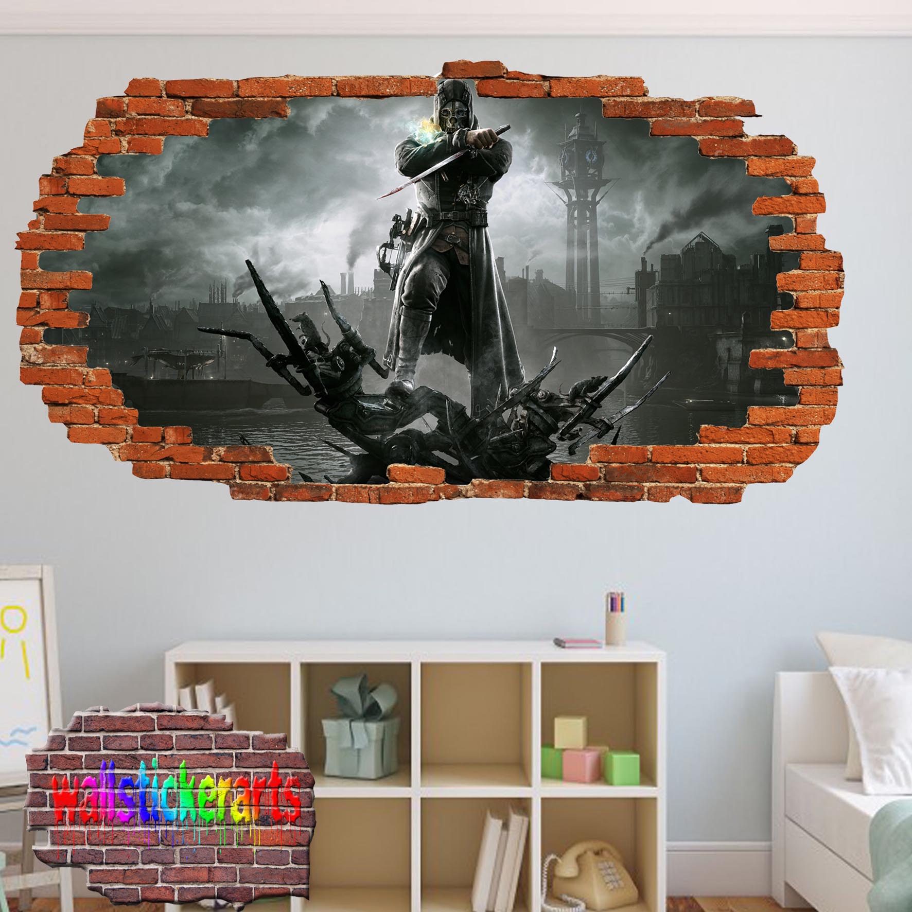 Dishonored 3d Smashed Wall Sticker Room Decoration Decal Mural